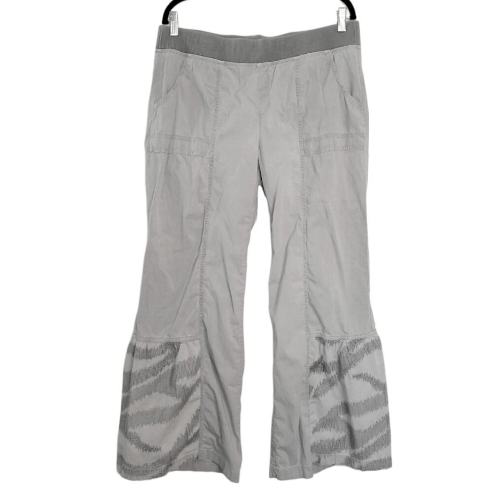XCVI Embroidered Wide Leg Flare Cotton Pull On Pants
